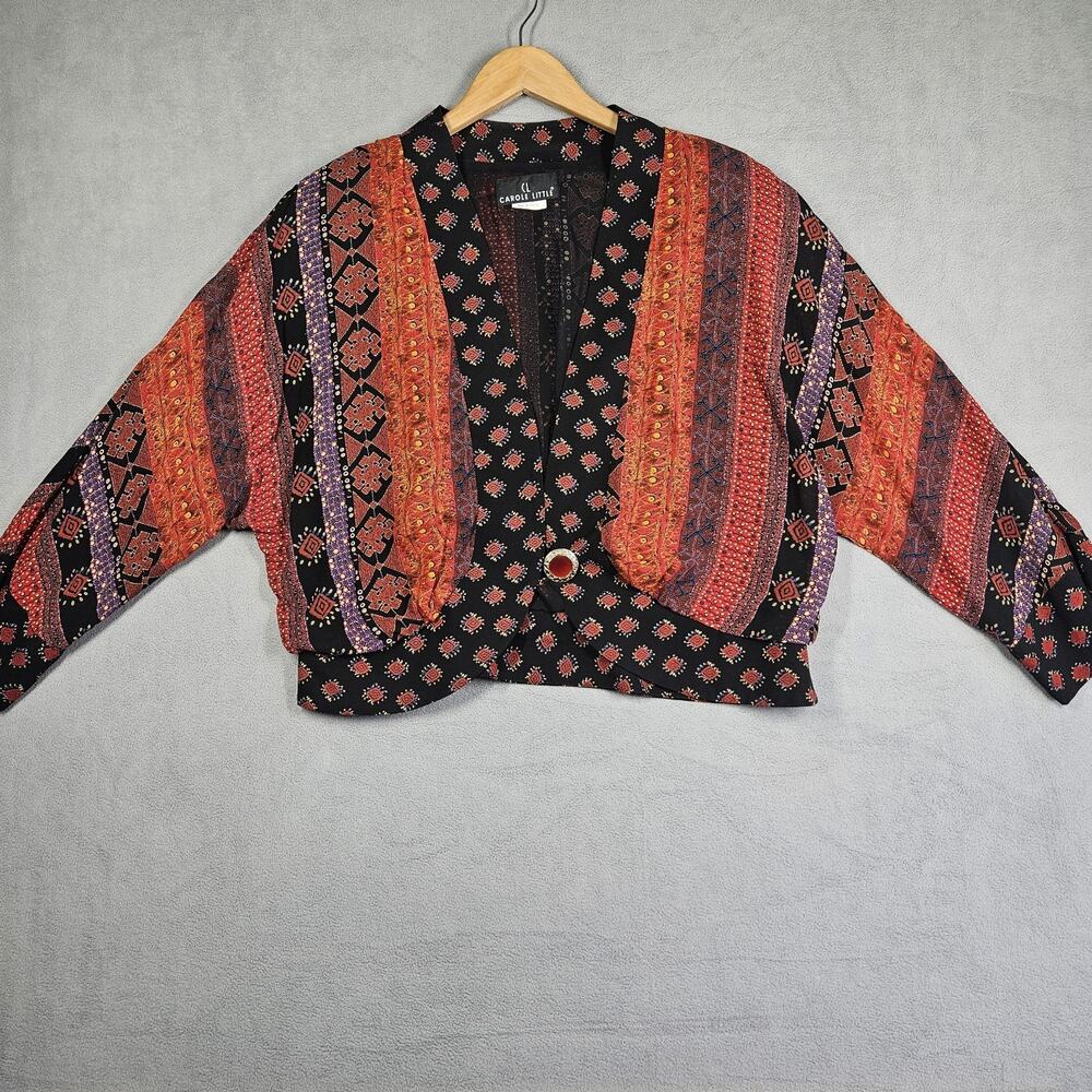 Vintage Carole Little Cropped Jacket Womens M/L Boho Hippie Western Red Black 90